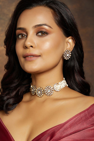 Joules by Radhika Antique Polki & Pearl Necklace Set jewellery indian designer wear online shopping melange singapore
