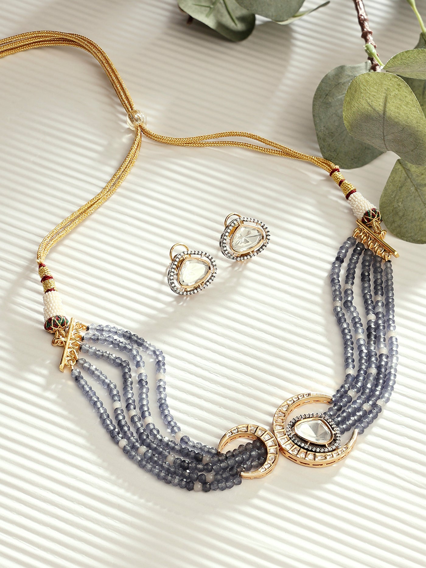 Joules By Radhika Beaded Blue Antique Necklace Set Online Shopping Melange Singapore Indian Designer Wear