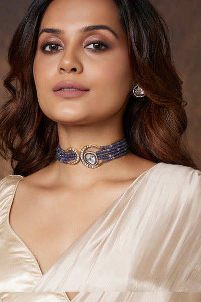 Joules By Radhika Beaded Blue Antique Necklace Set Online Shopping Melange Singapore Indian Designer Wear