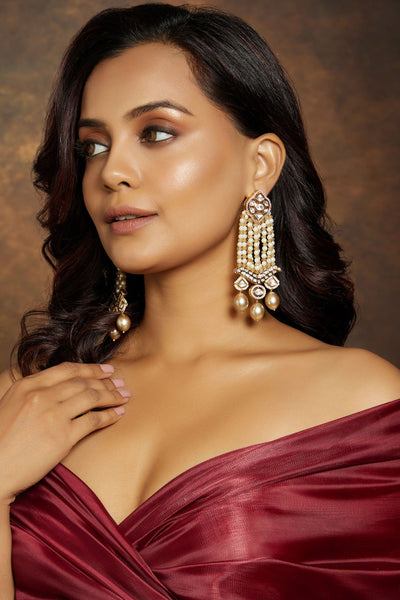 Joules by Radhika Beaded Gold Tone Polki  Chandelier Earring jewellery indian designer wear online shopping melange singapore