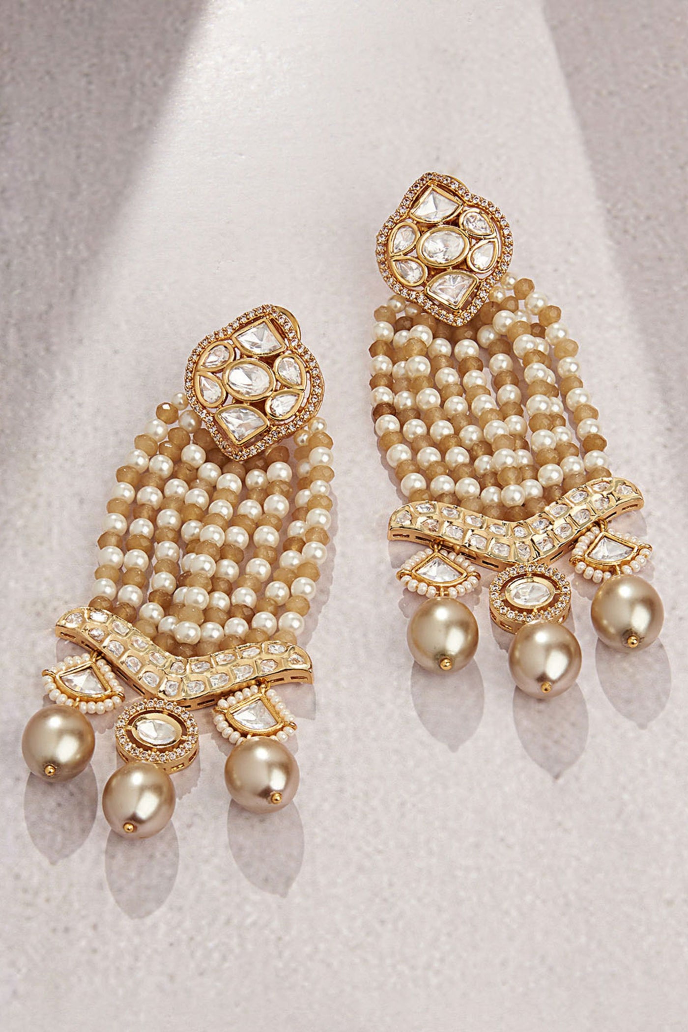 Joules by Radhika Beaded Gold Tone Polki  Chandelier Earring jewellery indian designer wear online shopping melange singapore