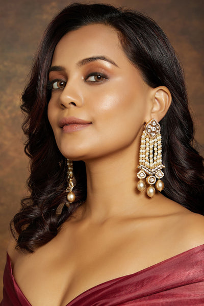 Joules by Radhika Beaded Gold Tone Polki  Chandelier Earring jewellery indian designer wear online shopping melange singapore