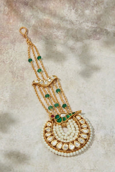 Joules by Radhika Beautiful Green & White Maang Tikka jewellery indian designer wear online shopping melange singapore