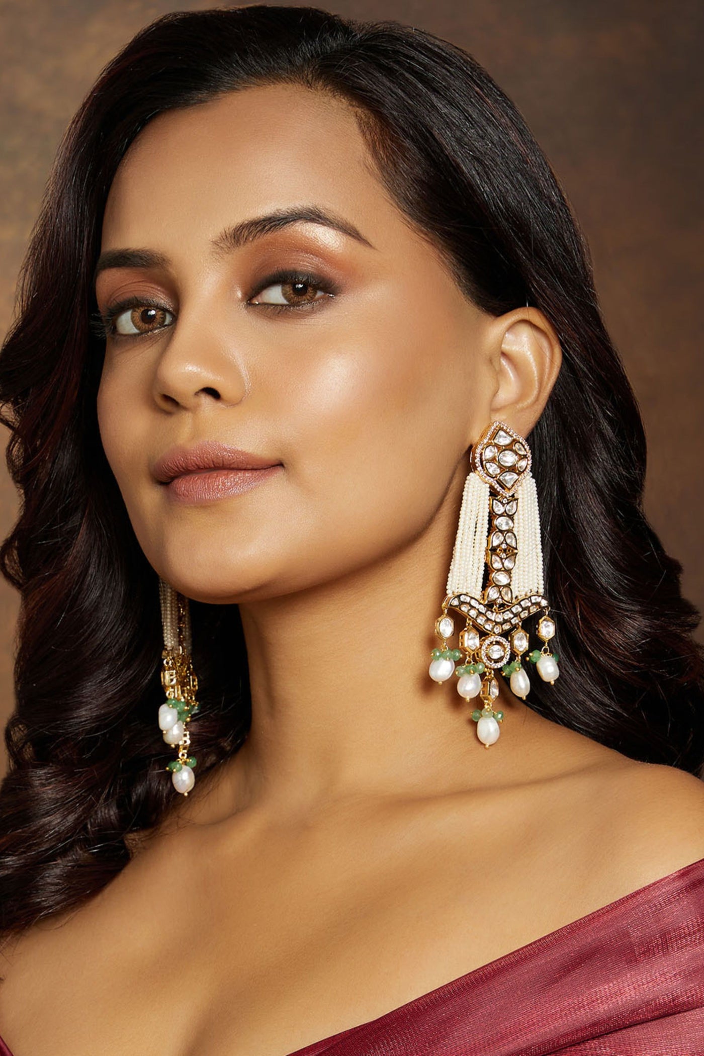 Joules by Radhika Bespoke White & Golden Chandelier Earring jewellery indian designer wear online shopping melange singapore