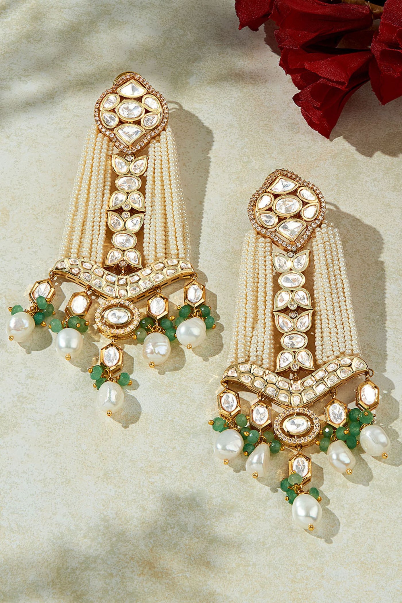 Joules by Radhika Bespoke White & Golden Chandelier Earring jewellery indian designer wear online shopping melange singapore