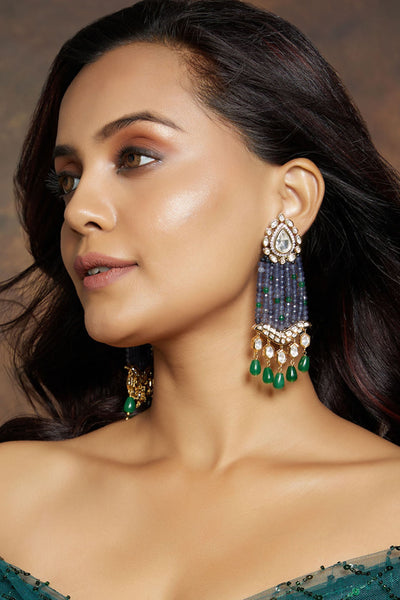 Joules by Radhika Blue Beaded Gold Tone Earring jewellery indian designer wear online shopping melange singapore
