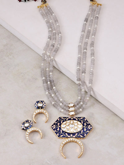 Joules By Radhika Blue Enamelled Beaded Necklace Set Online Shopping Melange Singapore Indian Designer Wear
