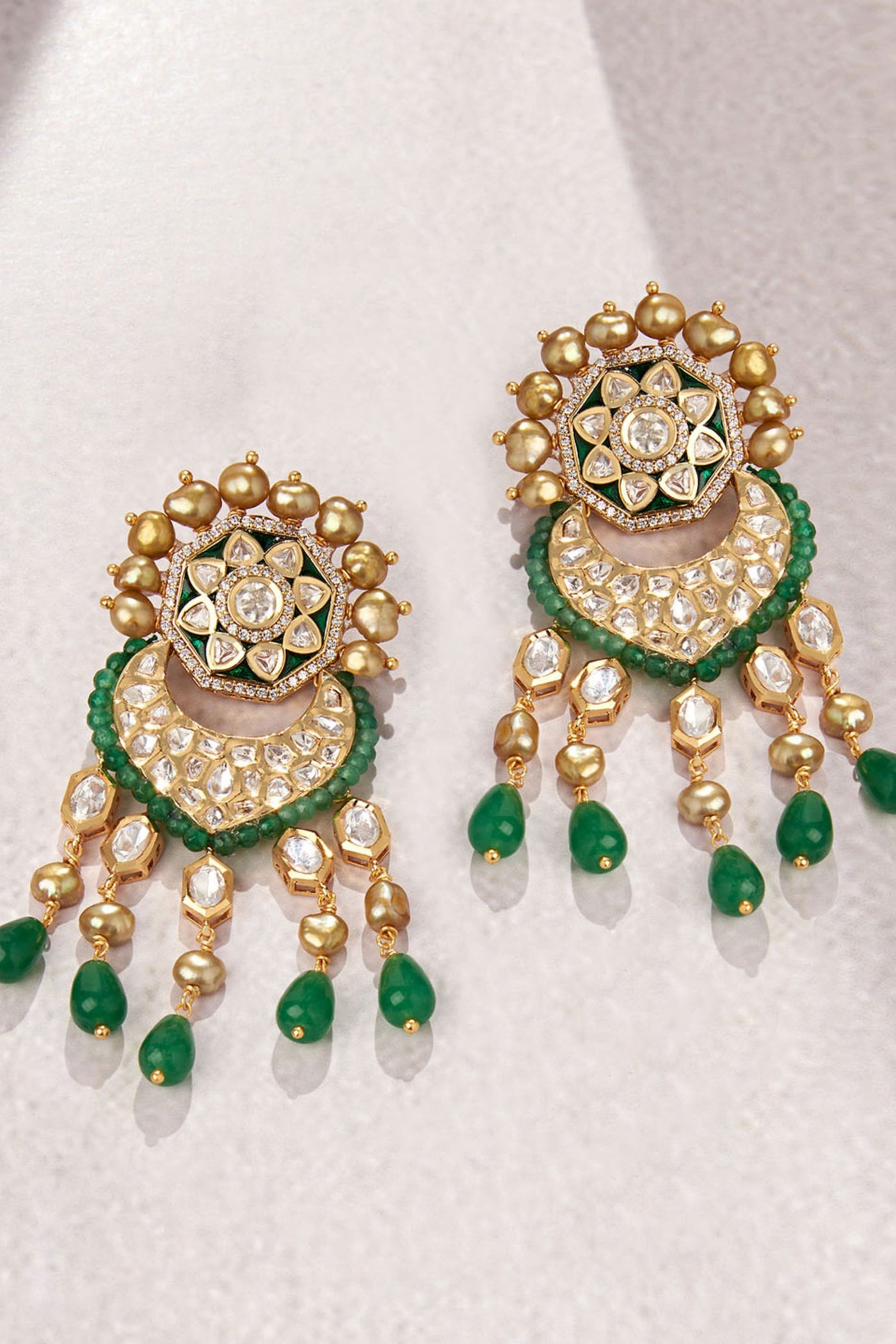 Joules by Radhika Classic Golden & Green Earring jewellery indian designer wear online shopping melange singapore