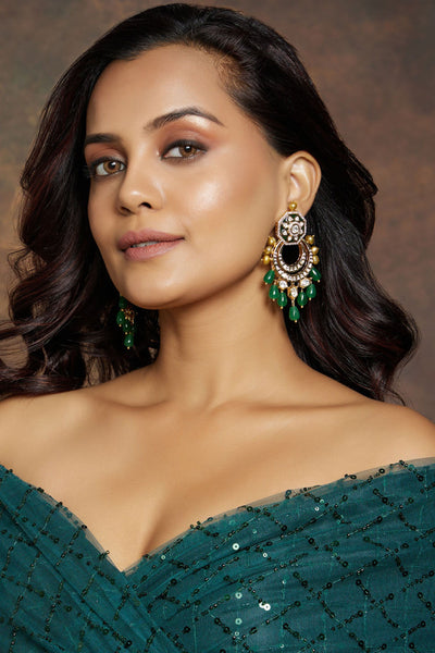 Joules by Radhika Classic Green & Golden  Polki Earrings jewellery indian designer wear online shopping melange singapore