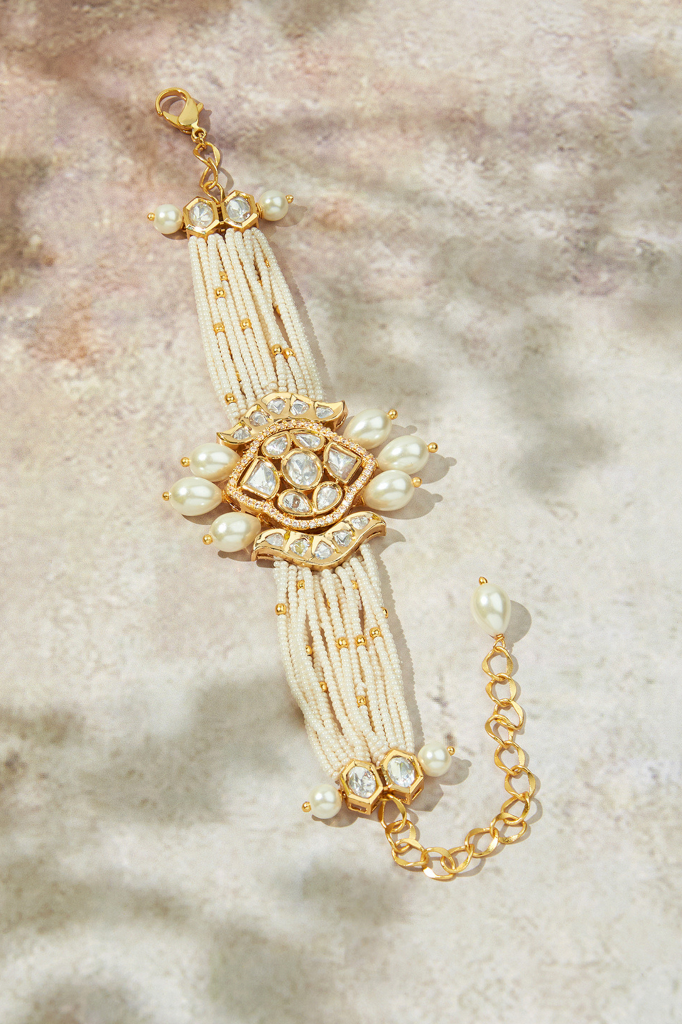 Joules by Radhika Classic White Pearls Polki Bracelet jewellery indian designer wear online shopping melange singapore