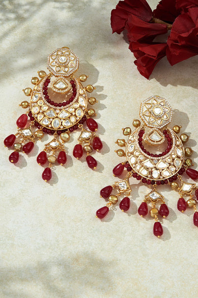 Joules by Radhika Deep Red & Golden Classic Earring jewellery indian designer wear online shopping melange singapore