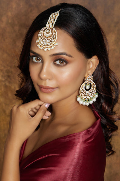 Joules by Radhika Enticing White & Gold Maang Tikka jewellery indian designer wear online shopping melange singapore