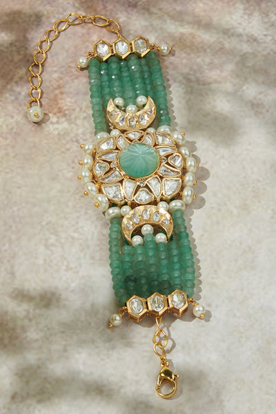 Gold Tone Green Polki Bracelet