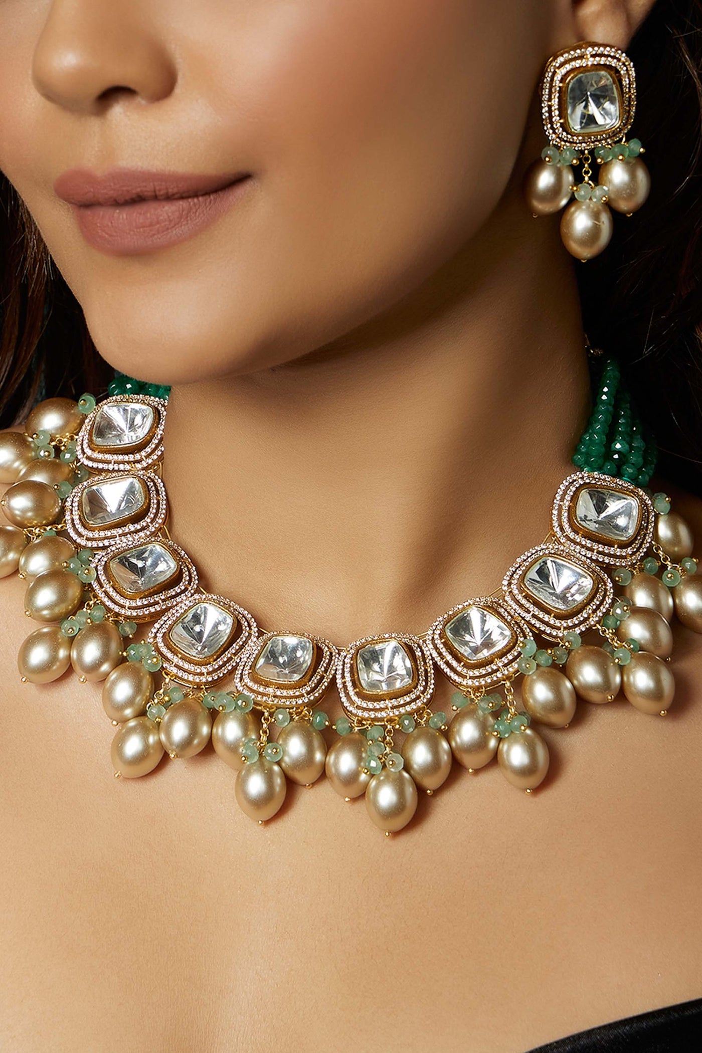 Joules By Radhika Gold Tone Kundan Polki Biege Necklace Set Online Shopping Melange Singapore Indian Designer Wear