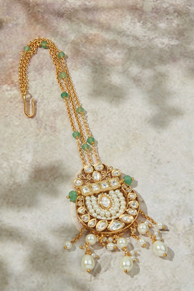 Joules by Radhika Graceful Green & White Maang Tikka jewellery indian designer wear online shopping melange singapore