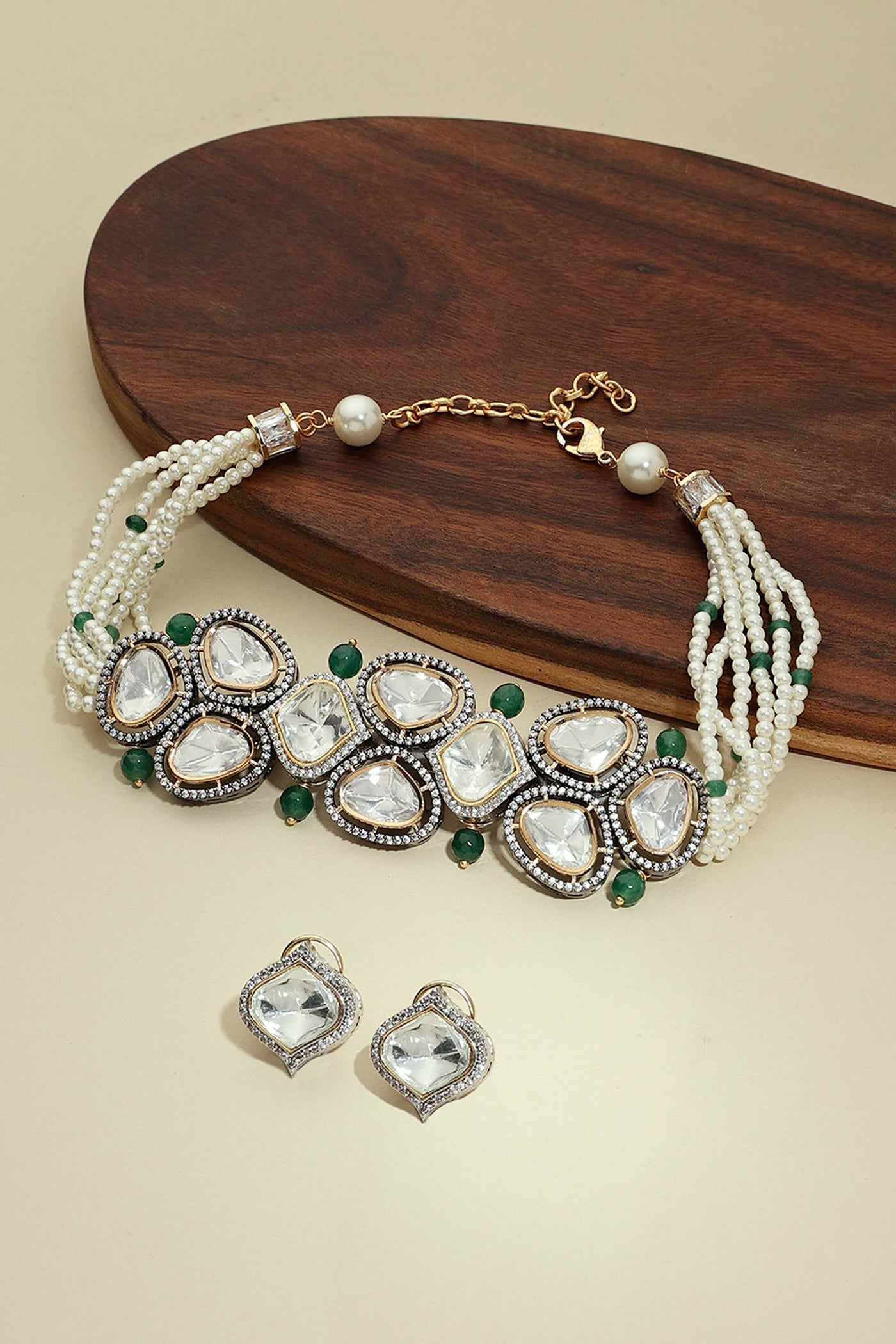 Joules By Radhika Green And White Antique Polki  Necklace Set Online Shopping Melange Singapore Indian Designer Wear