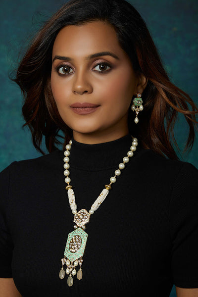 Joules By Radhika Green Enamelled And White Pearl Necklace Set Online Shopping Melange Singapore Indian Designer Wear