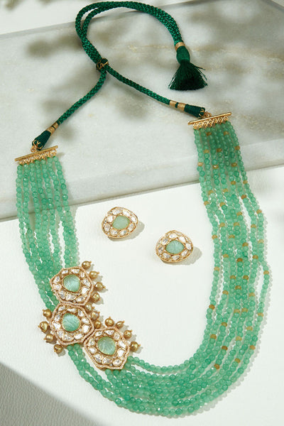 Joules by Radhika Green Layered Broach Necklace Set jewellery indian designer wear online shopping melange singapore