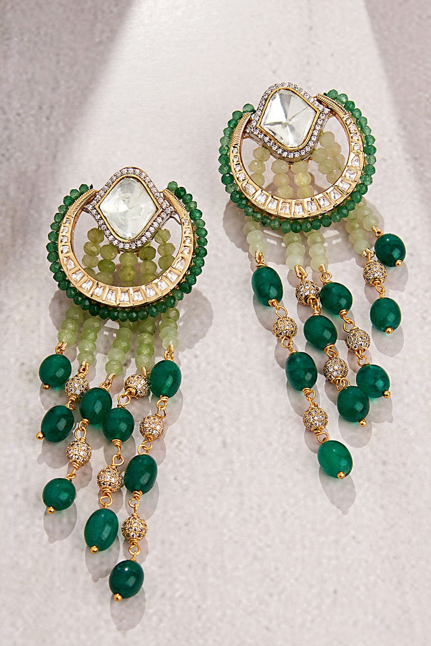Joules by Radhika Green & Golden Classic Dangler Earring jewellery indian designer wear online shopping melange singapore