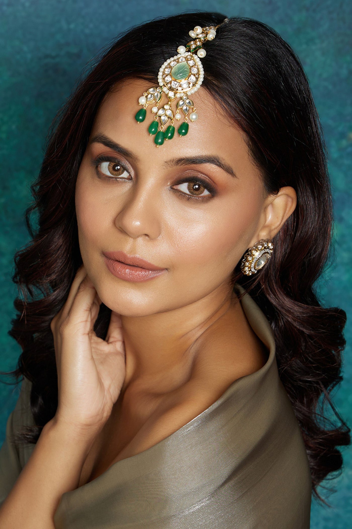 Joules by Radhika Green & White Exquisite  Maang Tikka jewellery indian designer wear online shopping melange singapore