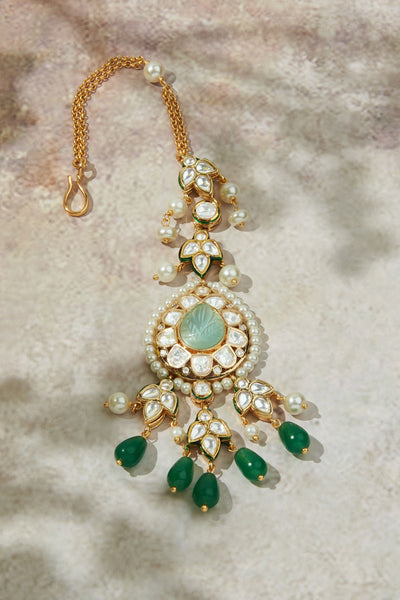 Joules by Radhika Green & White Exquisite  Maang Tikka jewellery indian designer wear online shopping melange singapore