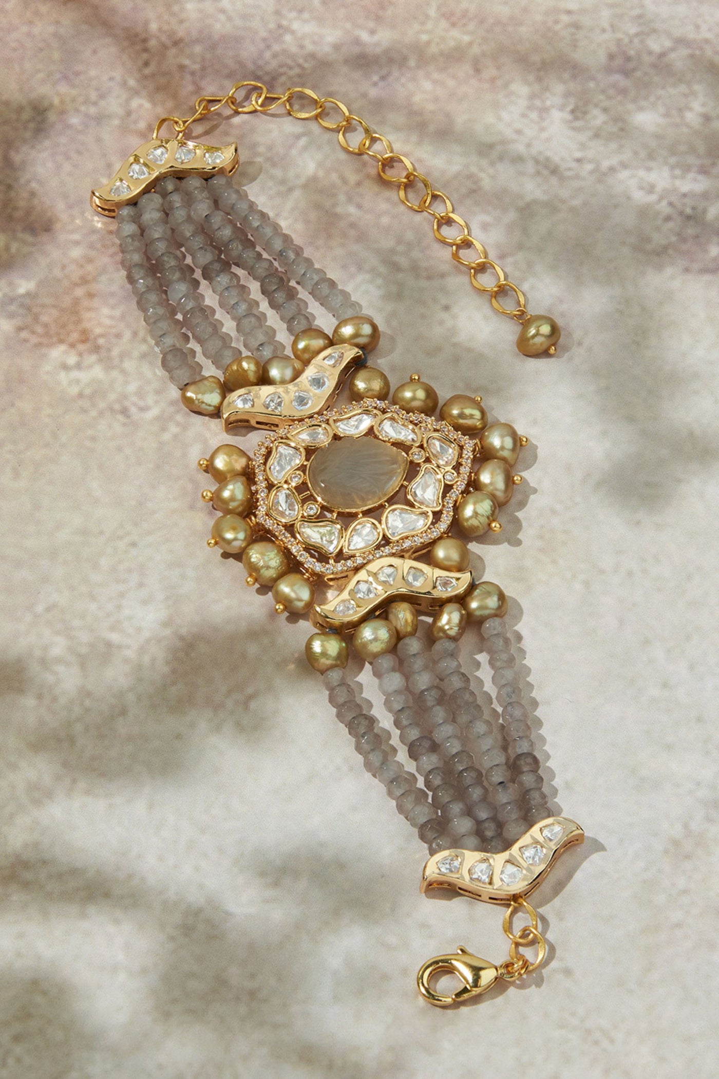 Joules by Radhika Grey & Golden Polki Bracelet jewellery indian designer wear online shopping melange singapore