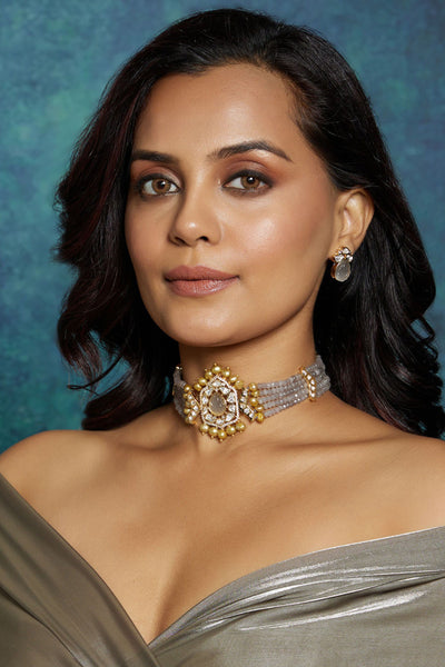 Joules by Radhika Grey & Golden Polki Choker Set jewellery indian designer wear online shopping melange singapore