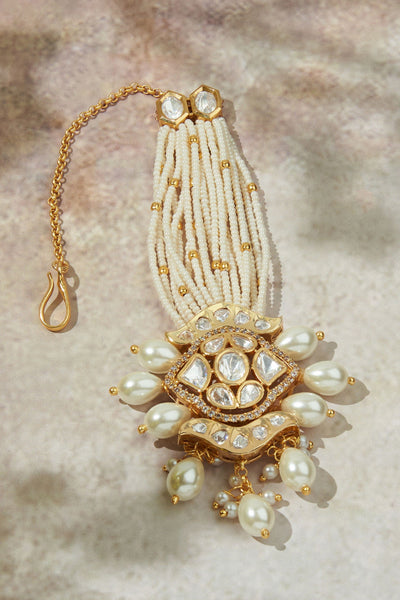 Joules by Radhika Imperial White & Gold Maang Tikka jewellery indian designer wear online shopping melange singapore