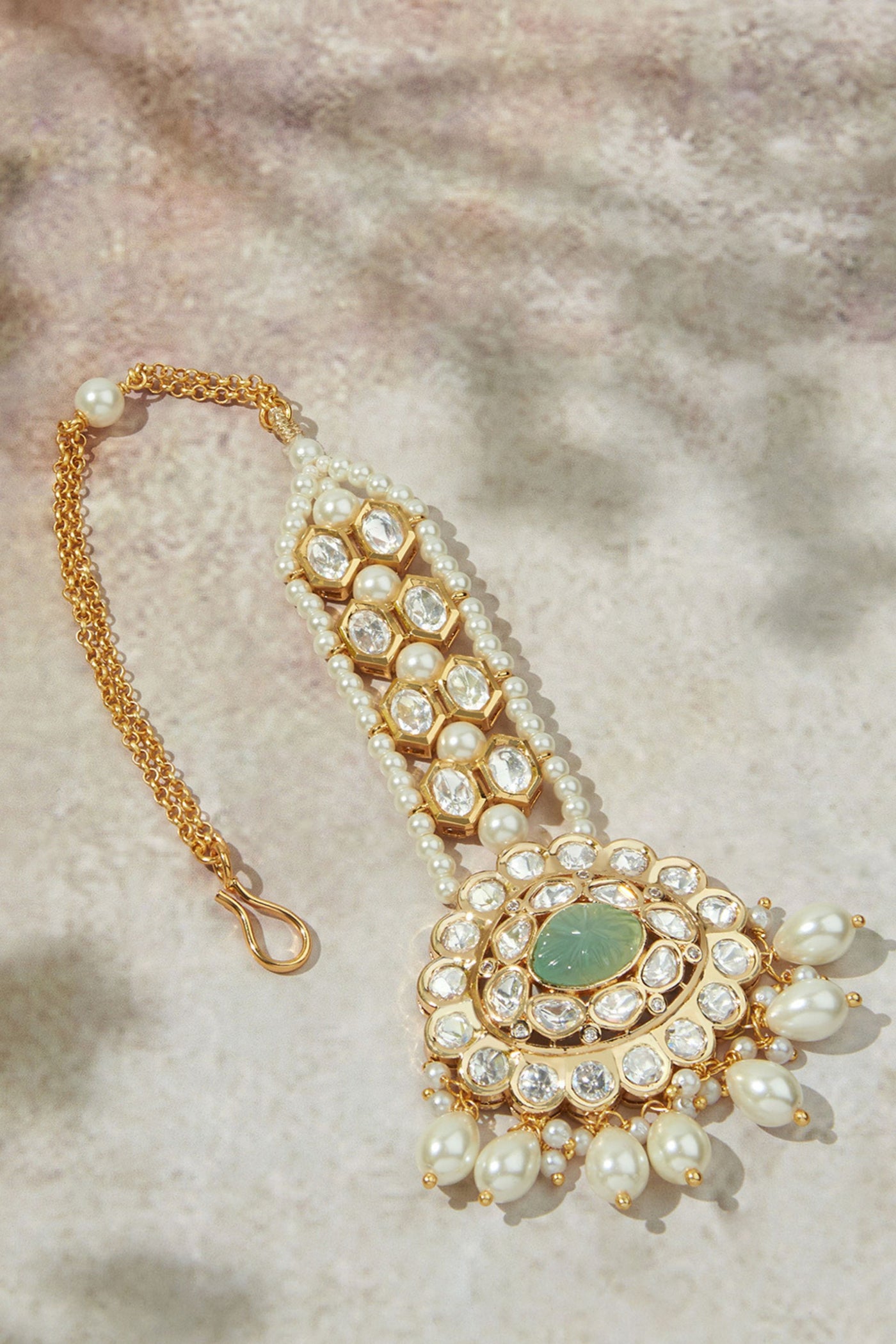 Joules by Radhika Gold Tone Green & White Maang Tikka jewellery indian designer wear online shopping melange singapore