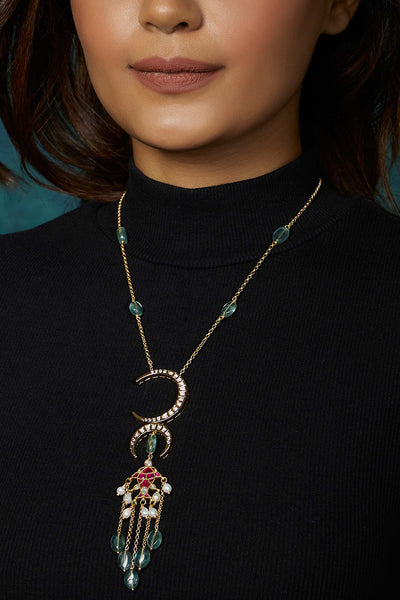 Joules By Radhika Kundan Polki Red And Green Long Necklace Online Shopping Melange Singapore Indian Designer Wear