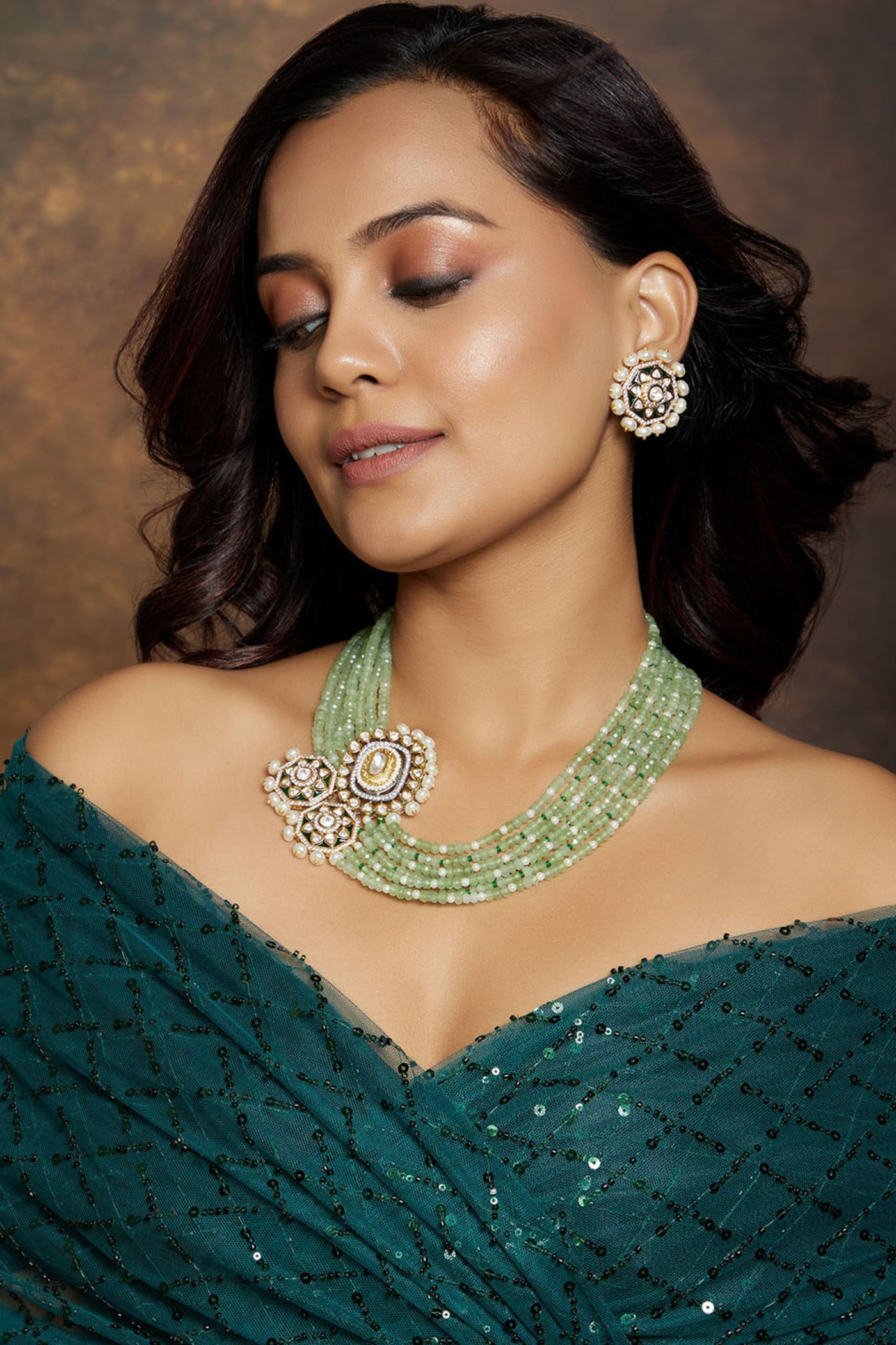 Joules by Radhika Layered Green Necklace Set jewellery indian designer wear online shopping melange singapore