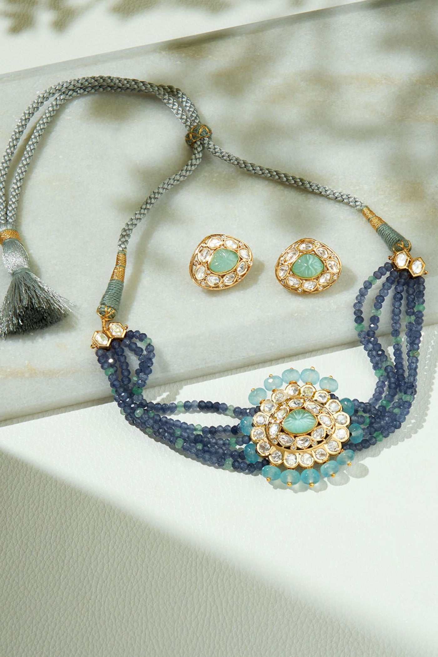 Joules by Radhika Multi Color Beaded Polki Necklace Set jewellery indian designer wear online shopping melange singapore