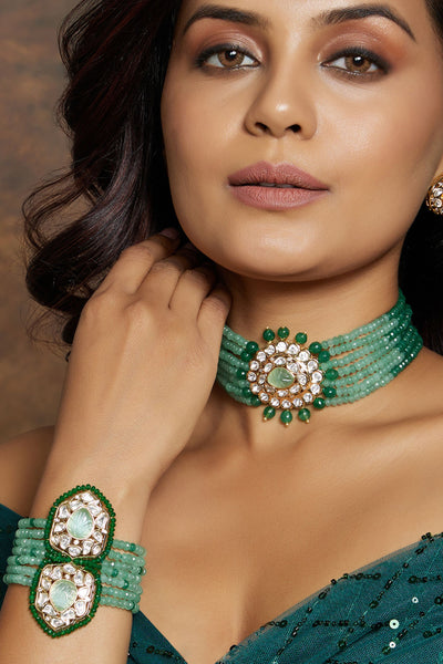 Joules by Radhika Multi Shaded Green Polki Bracelet jewellery indian designer wear online shopping melange singapore