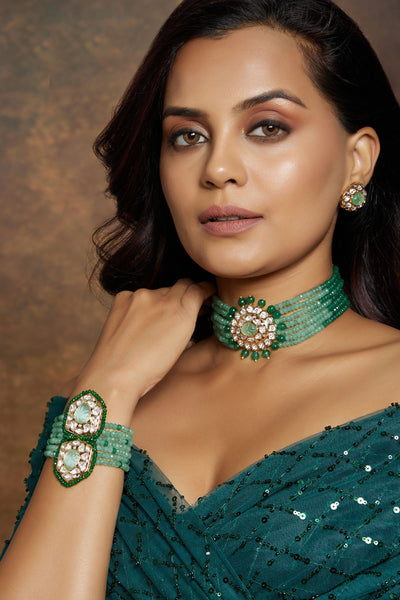 Joules by Radhika Multi Shaded Green Polki Bracelet jewellery indian designer wear online shopping melange singapore