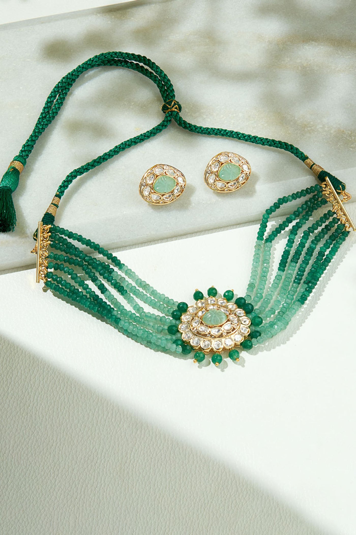 Joules by Radhika Multi Shaded Green Polki Choker Set jewellery indian designer wear online shopping melange singapore