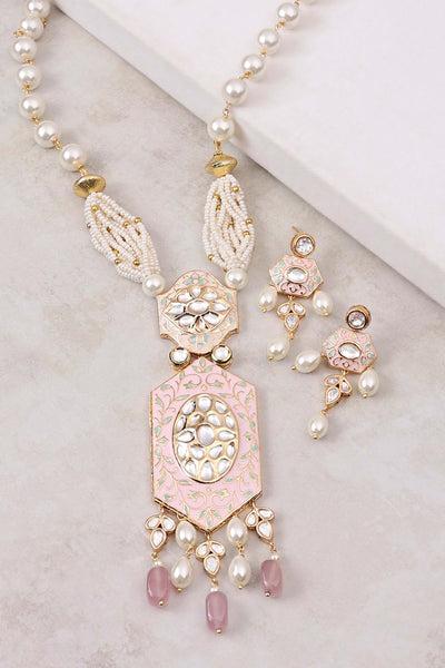 Joules By Radhika Pink Enameled And White Pearl Necklace Set Online Shopping Melange Singapore Indian Designer Wear