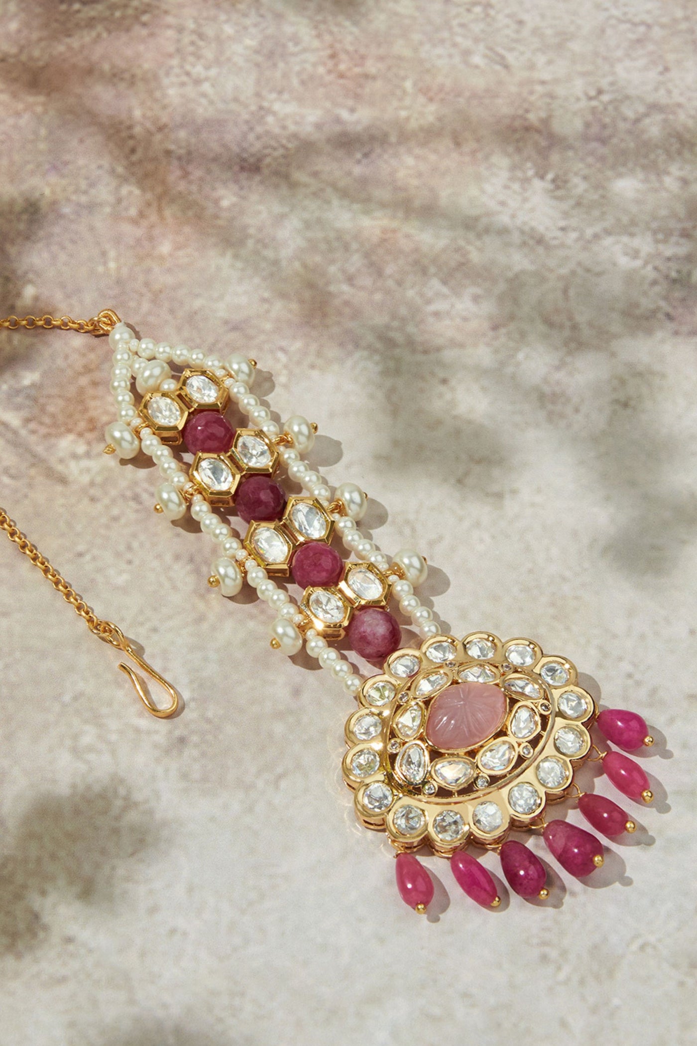 Joules by Radhika Pink & White Ethereal Maang Tikka jewellery indian designer wear online shopping melange singapore