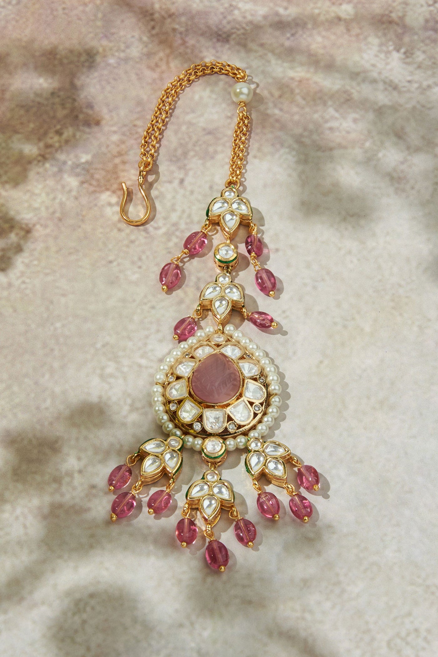 Joules by Radhika Radiant Pink & White Maang Tikka jewellery indian designer wear online shopping melange singapore