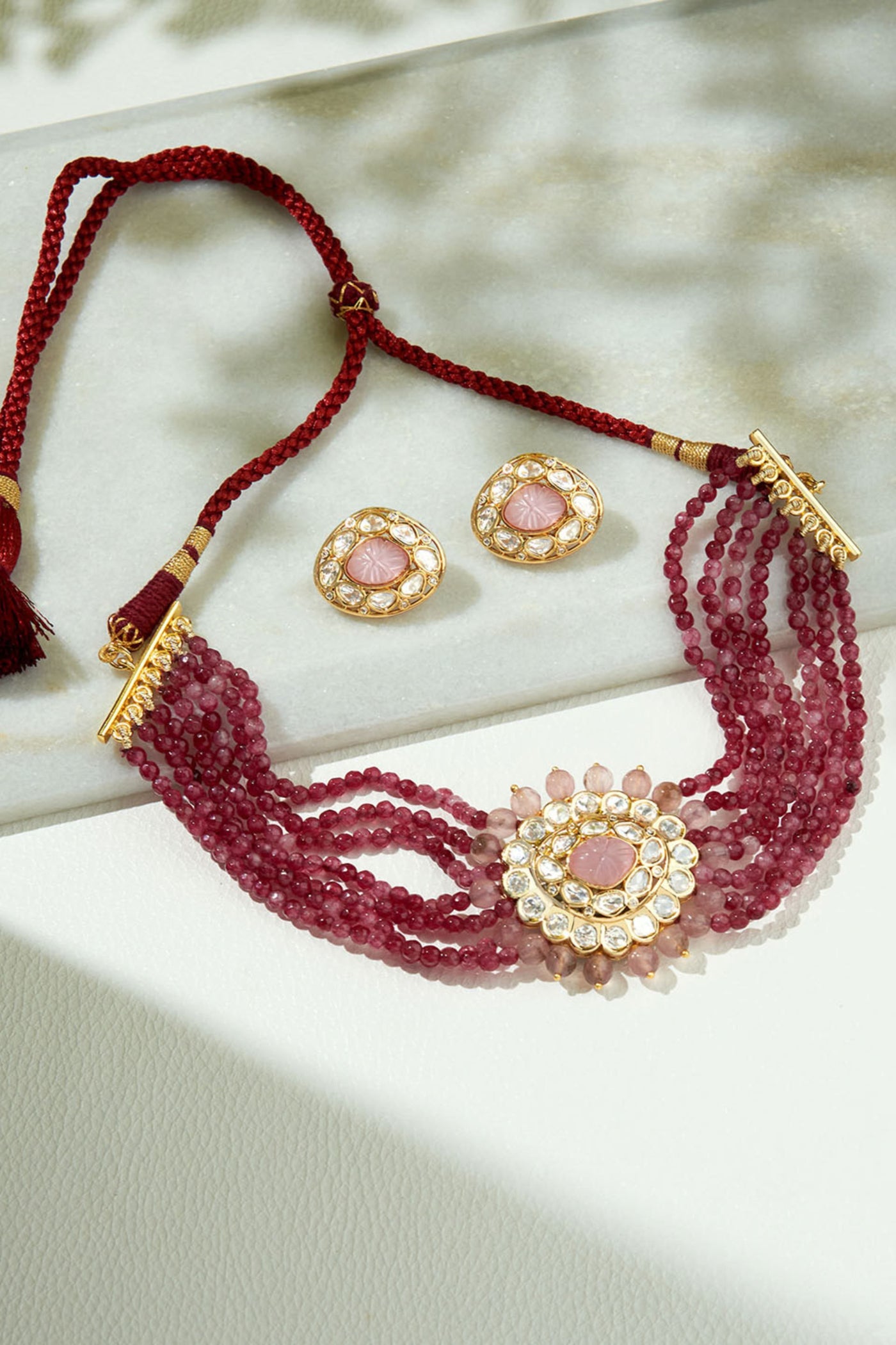  Joules by Radhika Red & Golden Polki Necklace Set jewellery indian designer wear online shopping melange singapore