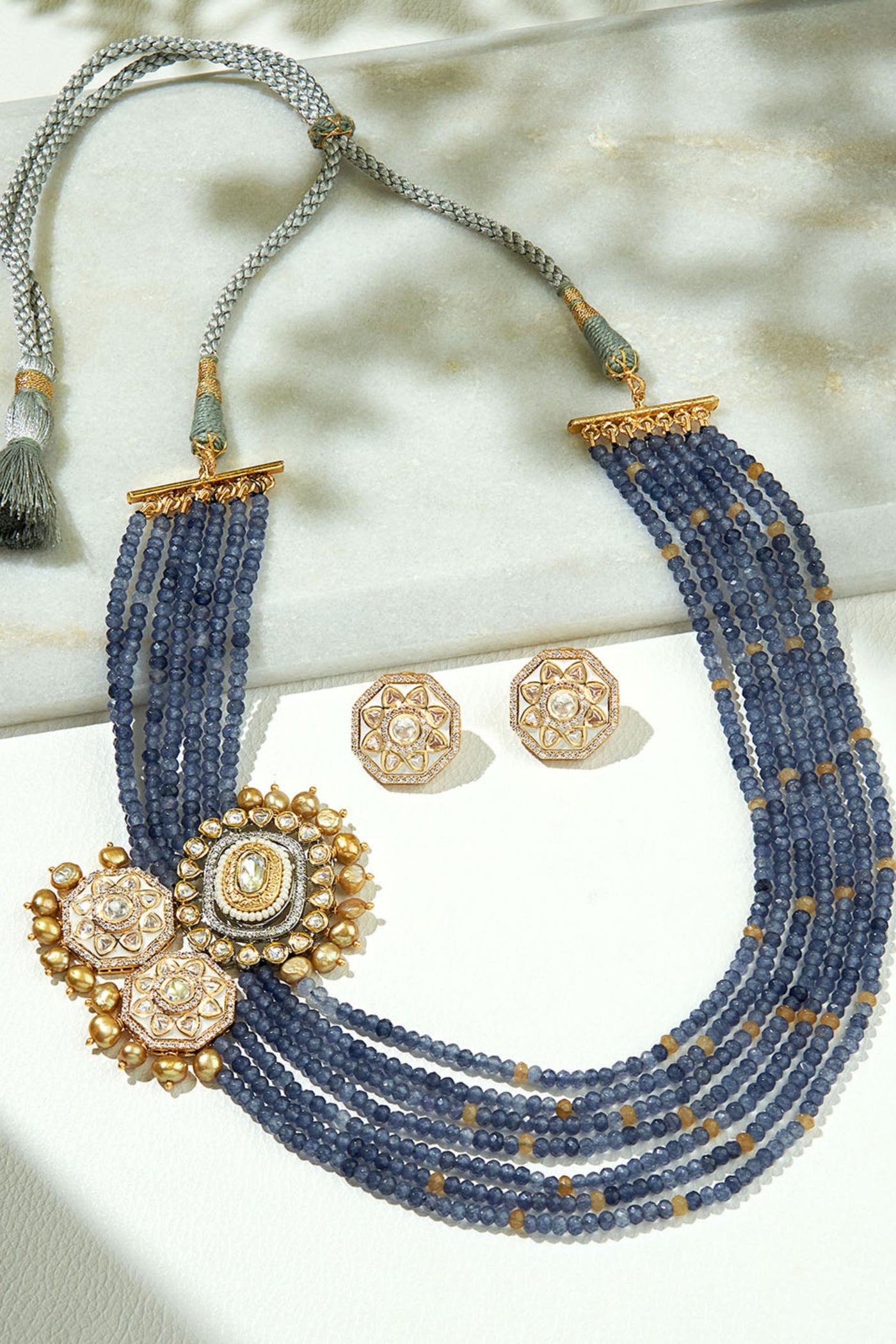 Joules by Radhika Rich Blue Layered Necklace Set jewellery indian designer wear online shopping melange singapore