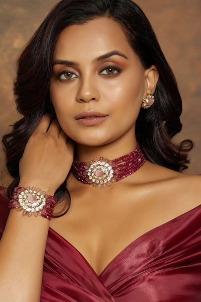  Joules by Radhika Royal Pink & Red Gold Polki Bracelet jewellery indian designer wear online shopping melange singapore