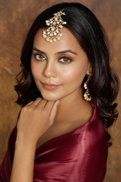 Joules by Radhika White & Golden Stunning Maang Tikka jewellery indian designer wear online shopping melange singapore