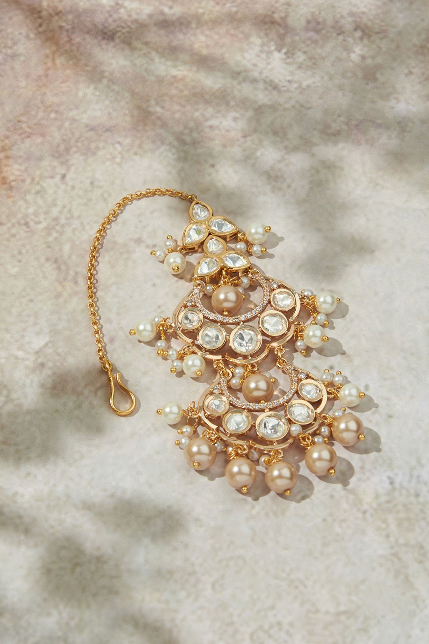 Joules by Radhika White & Golden Stunning Maang Tikka jewellery indian designer wear online shopping melange singapore