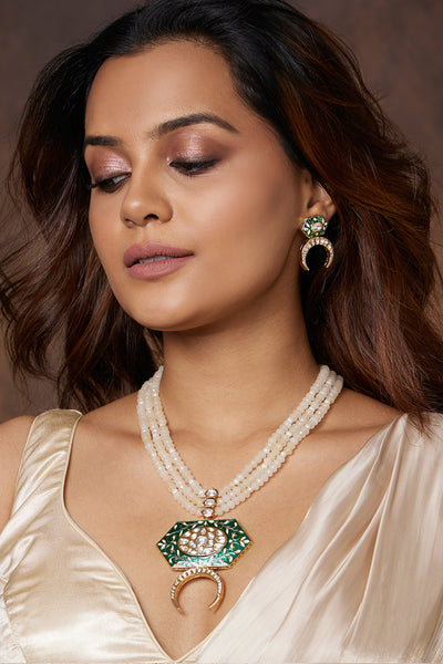 Joules By Radhika Beaded Necklace Set With Classic Green Enamalling Online Shopping Melange Singapore Indian Designer Wear