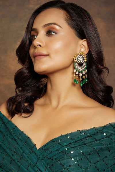Joules by Radhika Classic Golden & Green Earring jewellery indian designer wear online shopping melange singapore