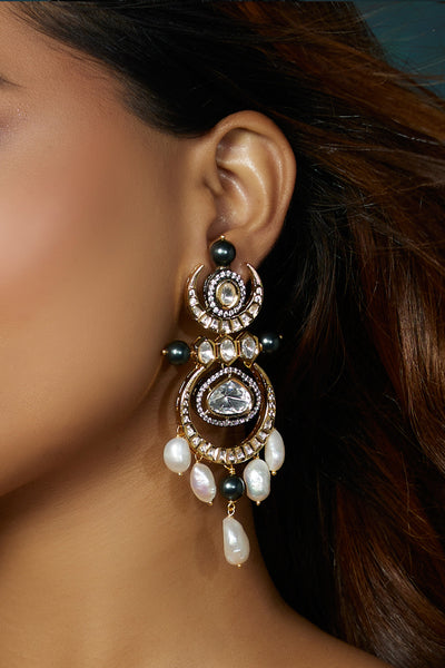 Joules By Radhika Kundan Polki Pearl Chandelier Earrings Online Shopping Melange Singapore Indian Designer Wear