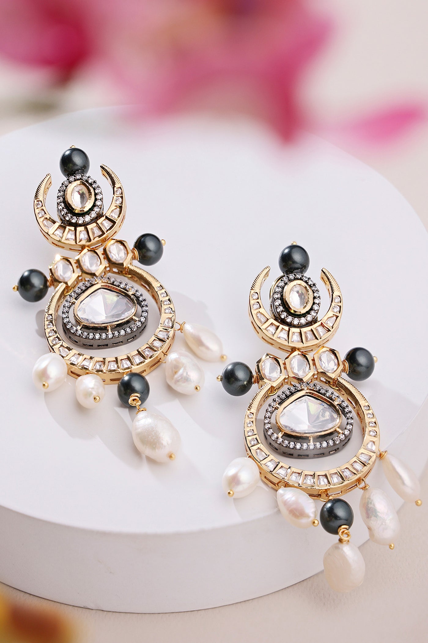 Joules By Radhika Kundan Polki Pearl Chandelier Earrings Online Shopping Melange Singapore Indian Designer Wear