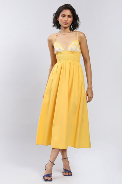 Label Ritu Kumar Anais Maxi Dress Yellow Indian designer wear online shopping melange singapore