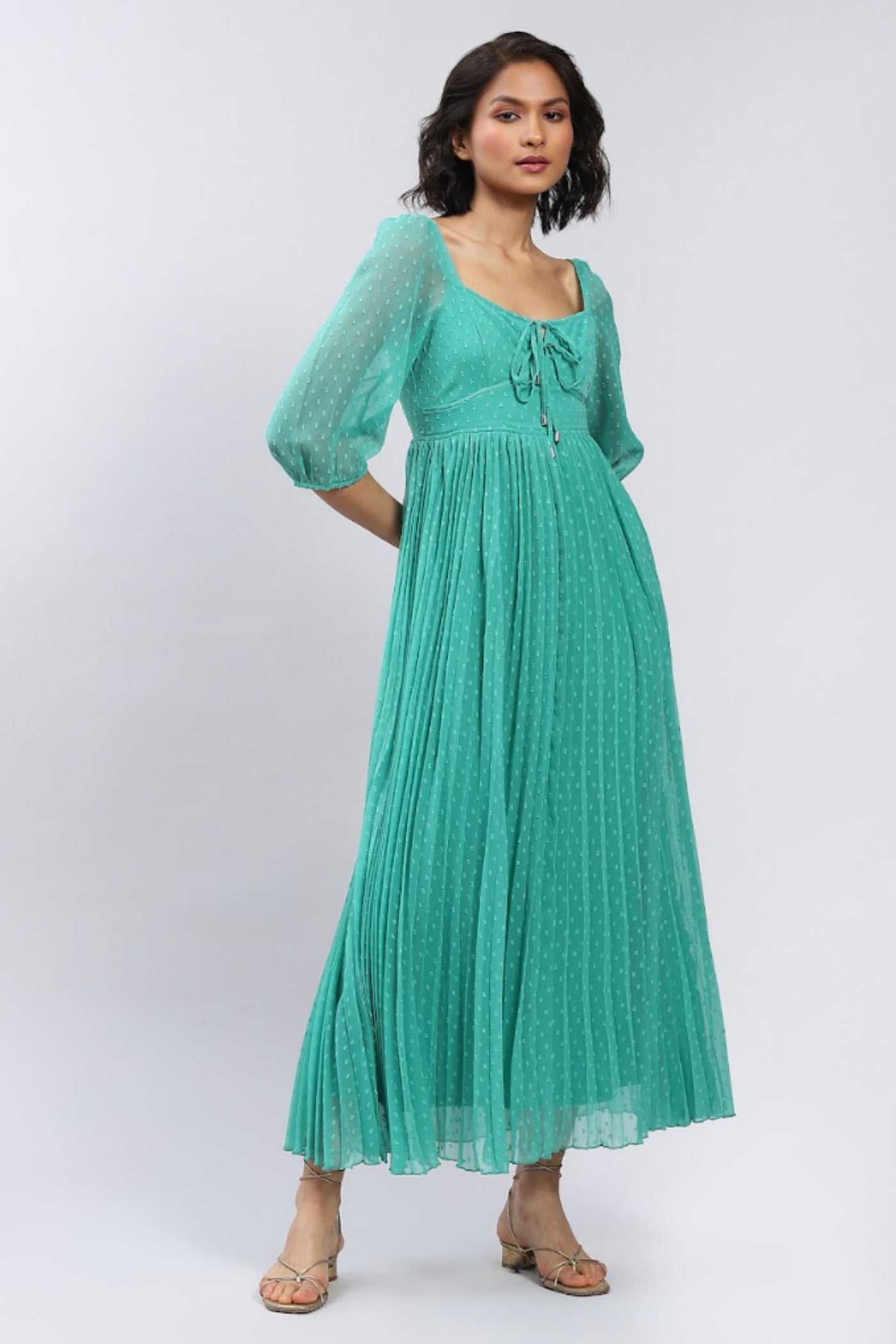 Label Ritu Kumar Aqua Solid A-Line Maxi Dress Indian designer wear online shopping melange singapore