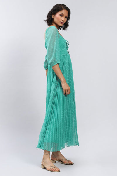 Label Ritu Kumar Aqua Solid A-Line Maxi Dress Indian designer wear online shopping melange singapore